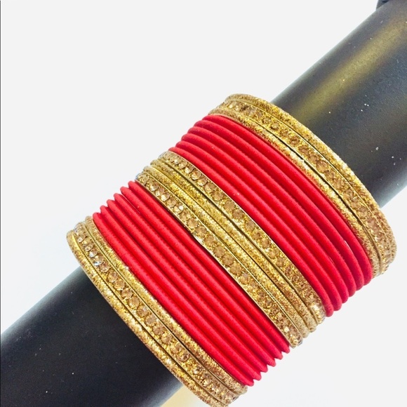 Indian Pakistani bangles set Red & gold Bridal bangles set - Picture 1 of 5